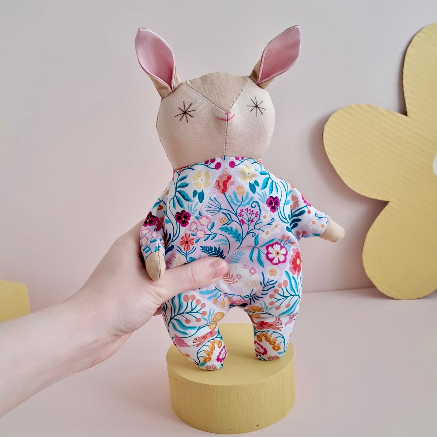 Handmade Cotton Rabbit Doll | Patchwork Flower Comfort Toy