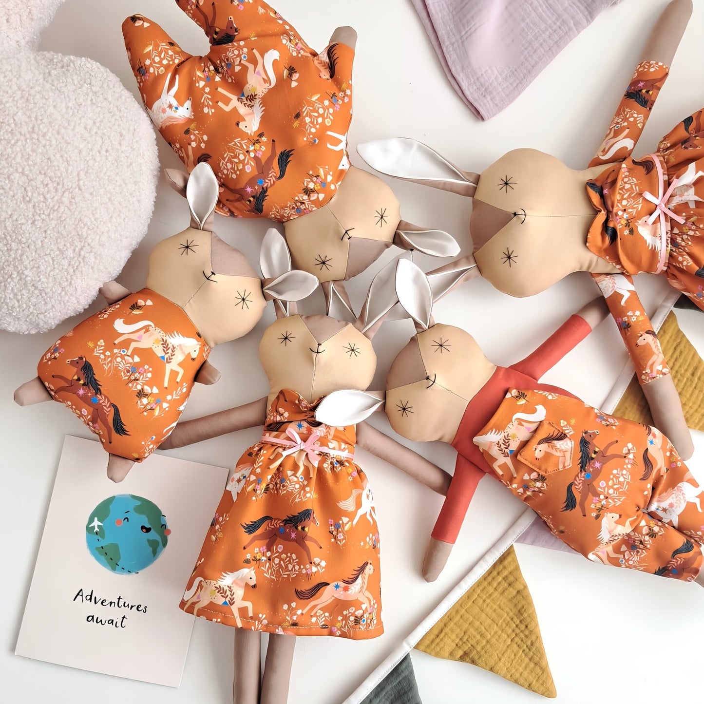 Handcrafted Bunny Doll | Horse Print