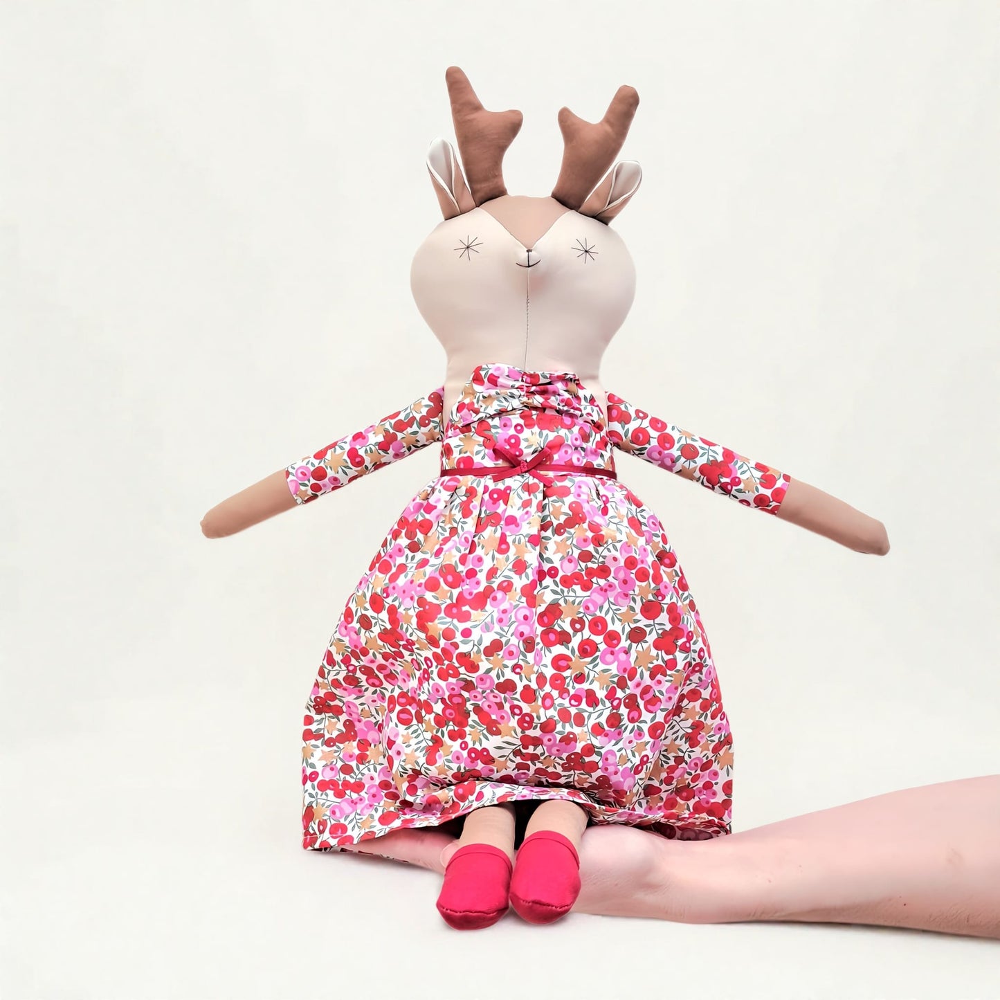 Handcrafted Reindeer Doll - Holly and Gold Star print