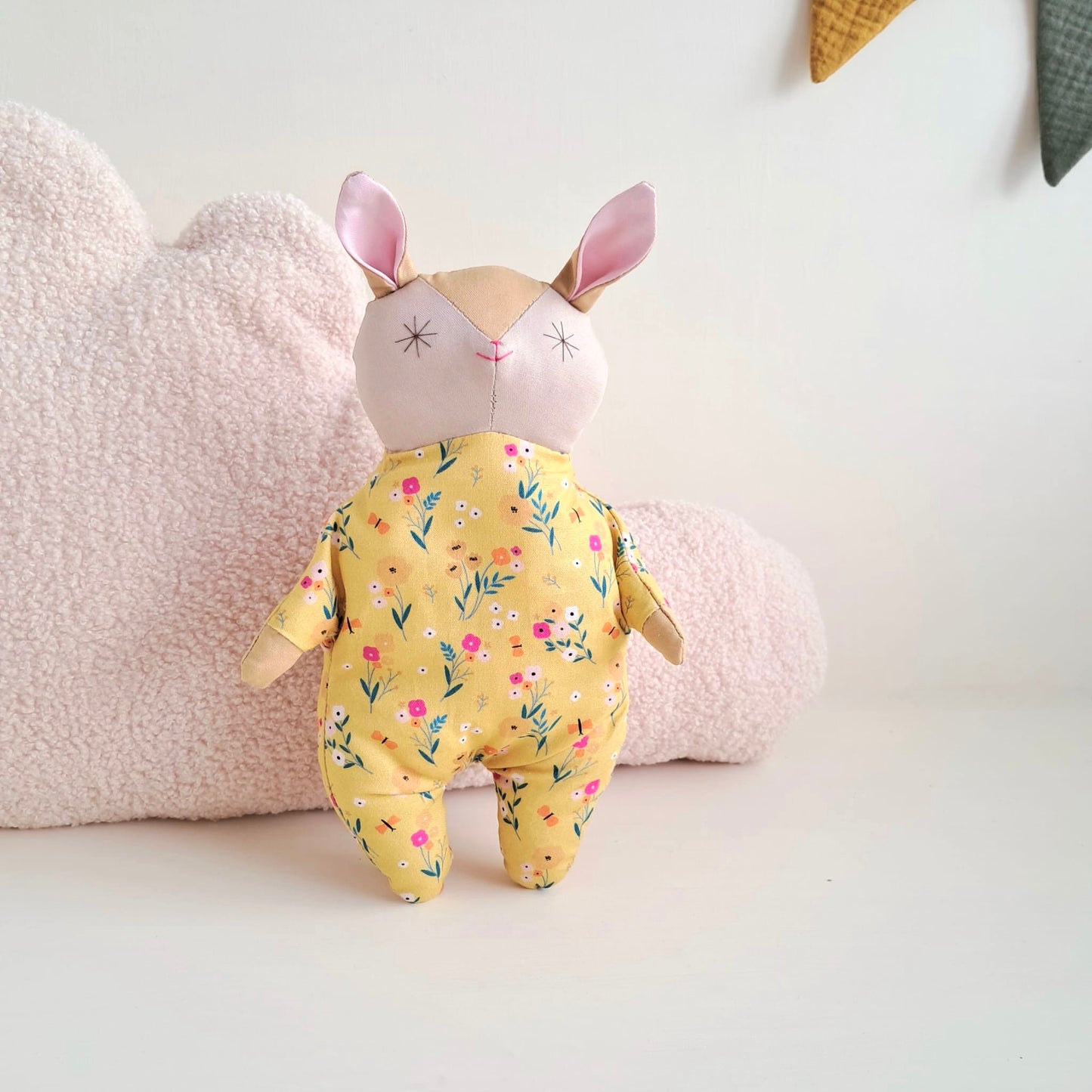 Handmade Cotton Rabbit Doll | Yellow Flower Comfort Toy