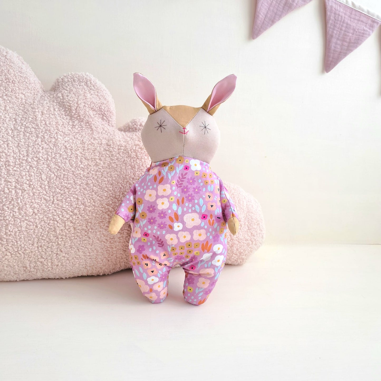 Handmade Cotton Rabbit Doll | Pink Flower Comfort Toy