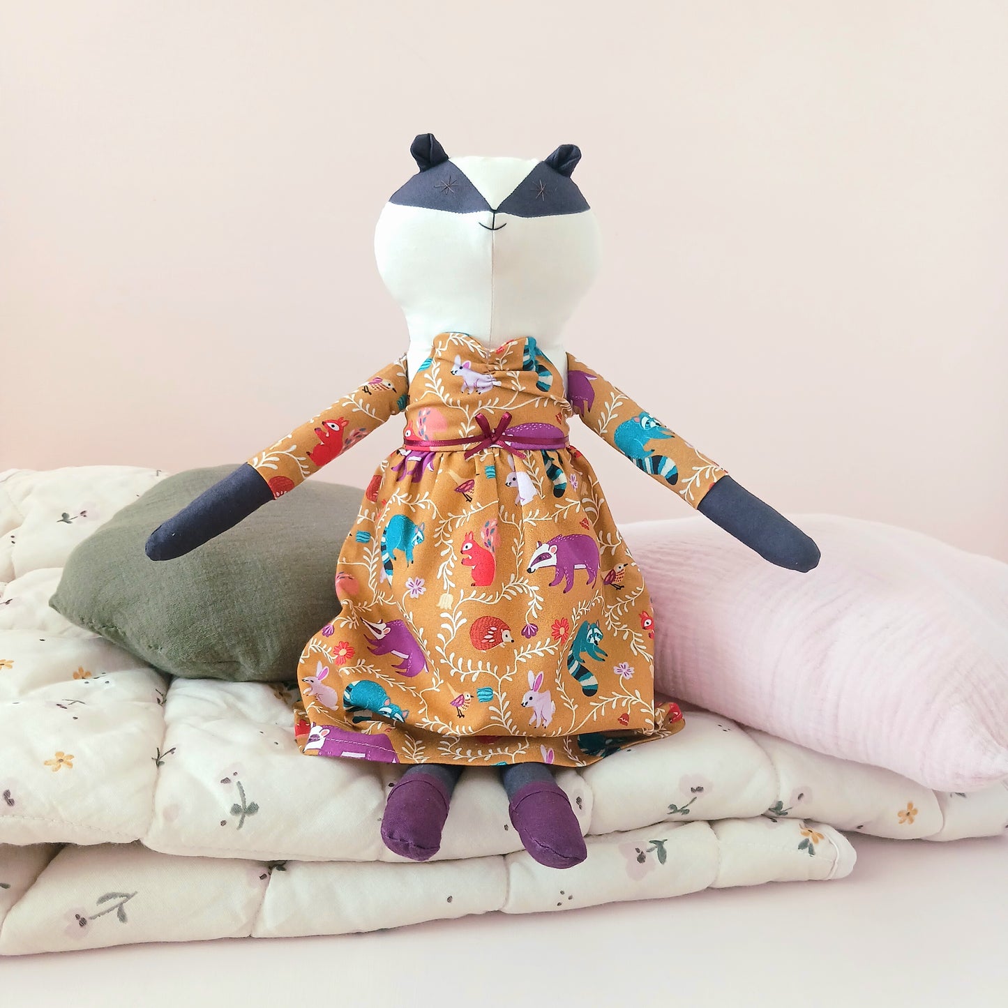 Handcrafted Badger Doll | Woodland Print
