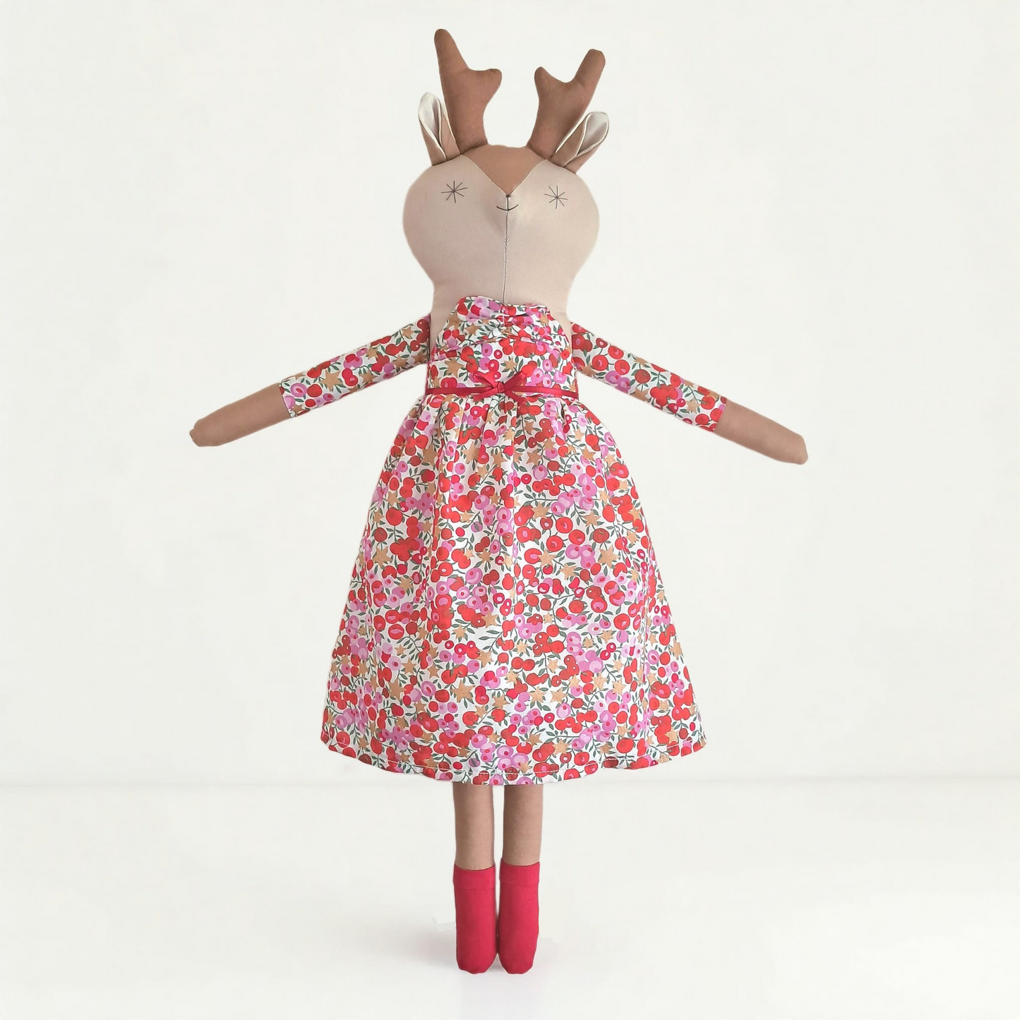 Handcrafted Reindeer Doll - Holly and Gold Star print