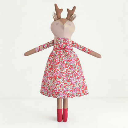 Handcrafted Reindeer Doll - Holly and Gold Star print