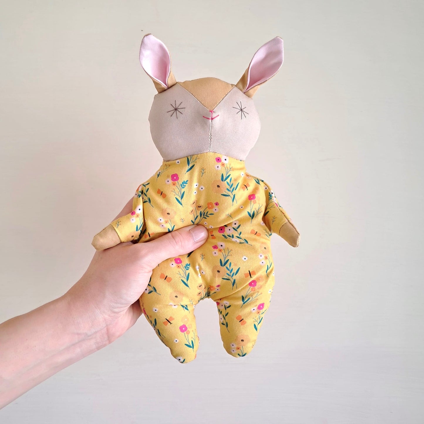 Handmade Cotton Rabbit Doll | Yellow Flower Comfort Toy