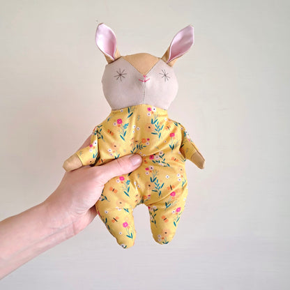 Handmade Cotton Rabbit Doll | Yellow Flower Comfort Toy