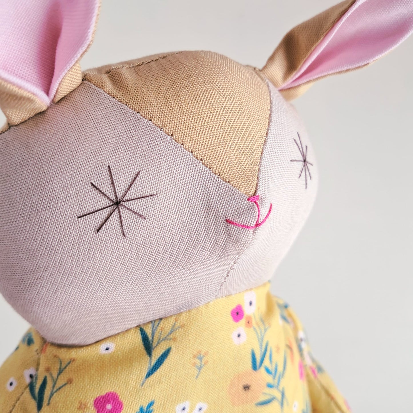 Handmade Cotton Rabbit Doll | Yellow Flower Comfort Toy