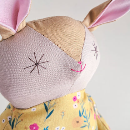 Handmade Cotton Rabbit Doll | Yellow Flower Comfort Toy