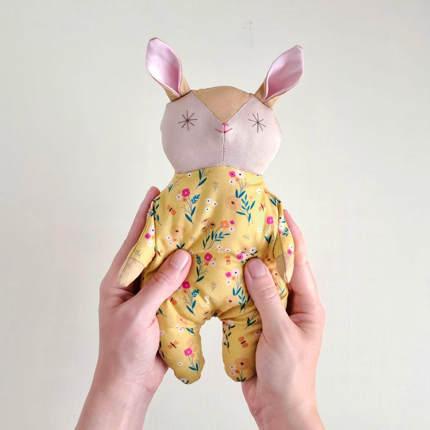 Handmade Cotton Rabbit Doll | Yellow Flower Comfort Toy