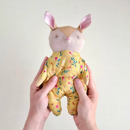 Handmade Cotton Rabbit Doll | Yellow Flower Comfort Toy