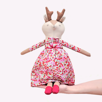 Handcrafted Reindeer Doll - Holly and Gold Star print