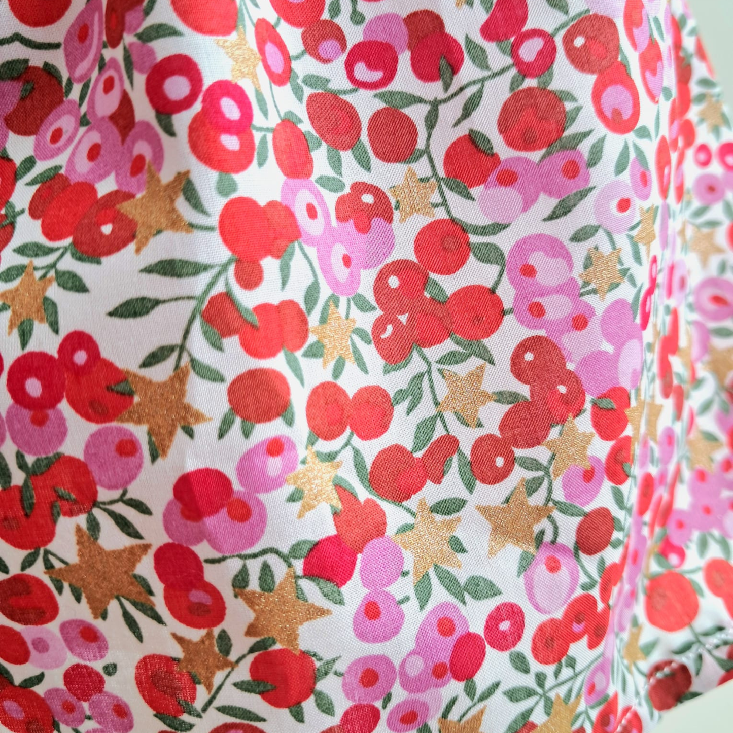 Handmade Little Reindeer Doll - Red Holly and metallic gold star print