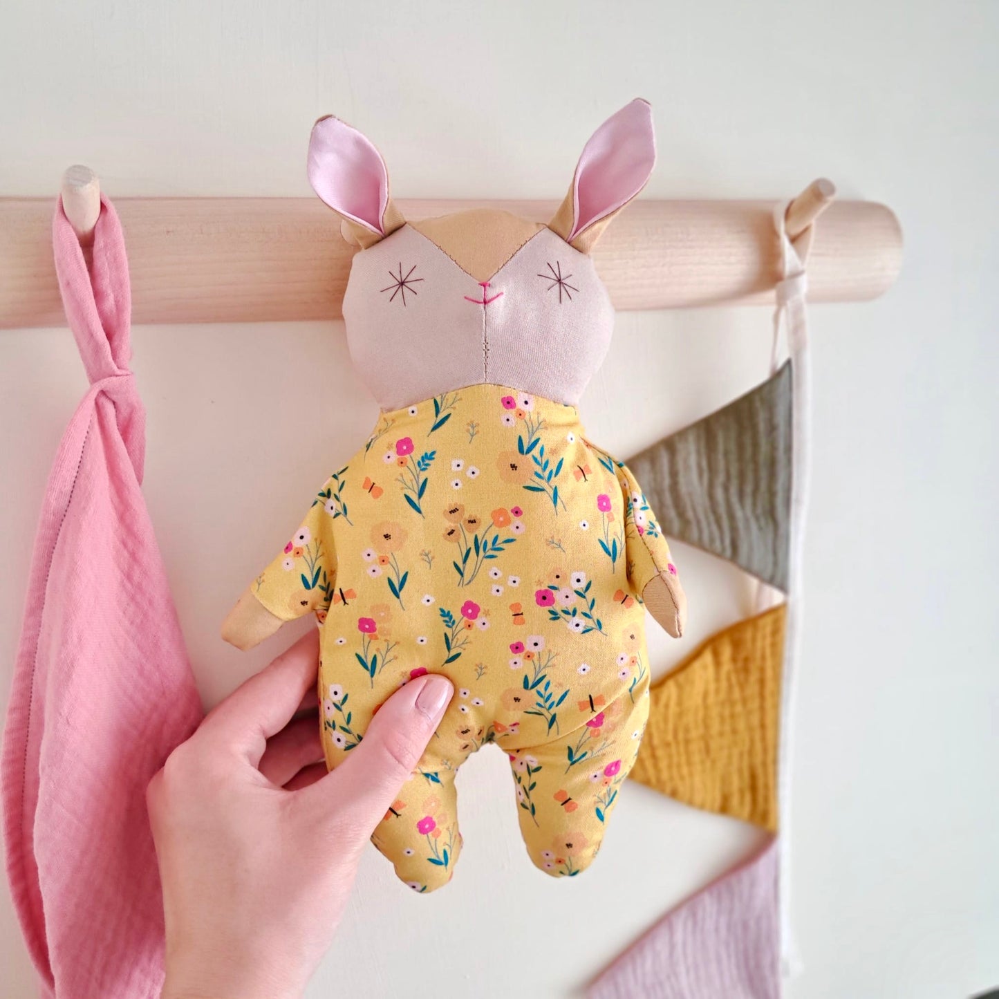 Handmade Cotton Rabbit Doll | Yellow Flower Comfort Toy