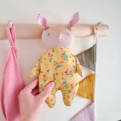 Handmade Cotton Rabbit Doll | Yellow Flower Comfort Toy