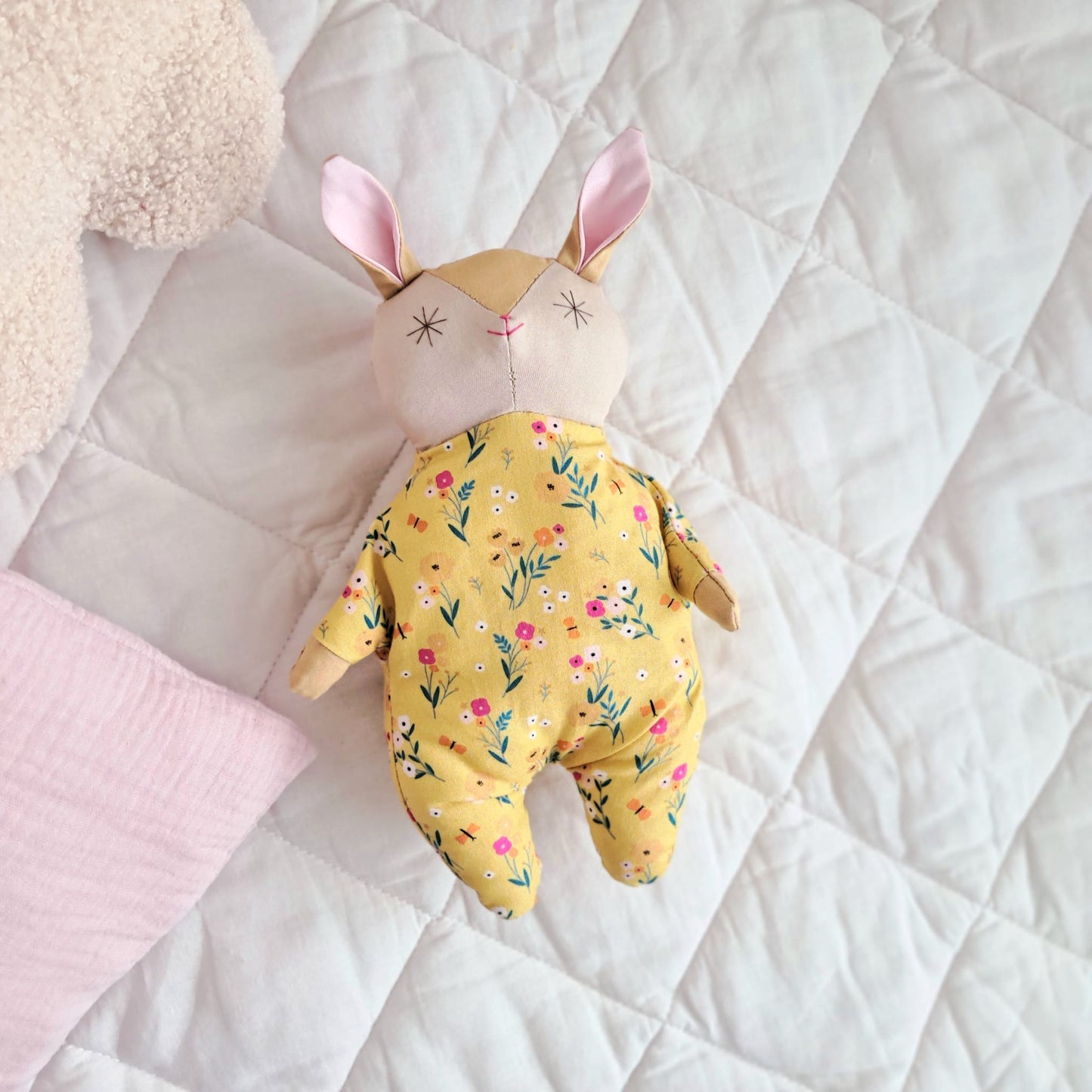 Handmade Cotton Rabbit Doll | Yellow Flower Comfort Toy
