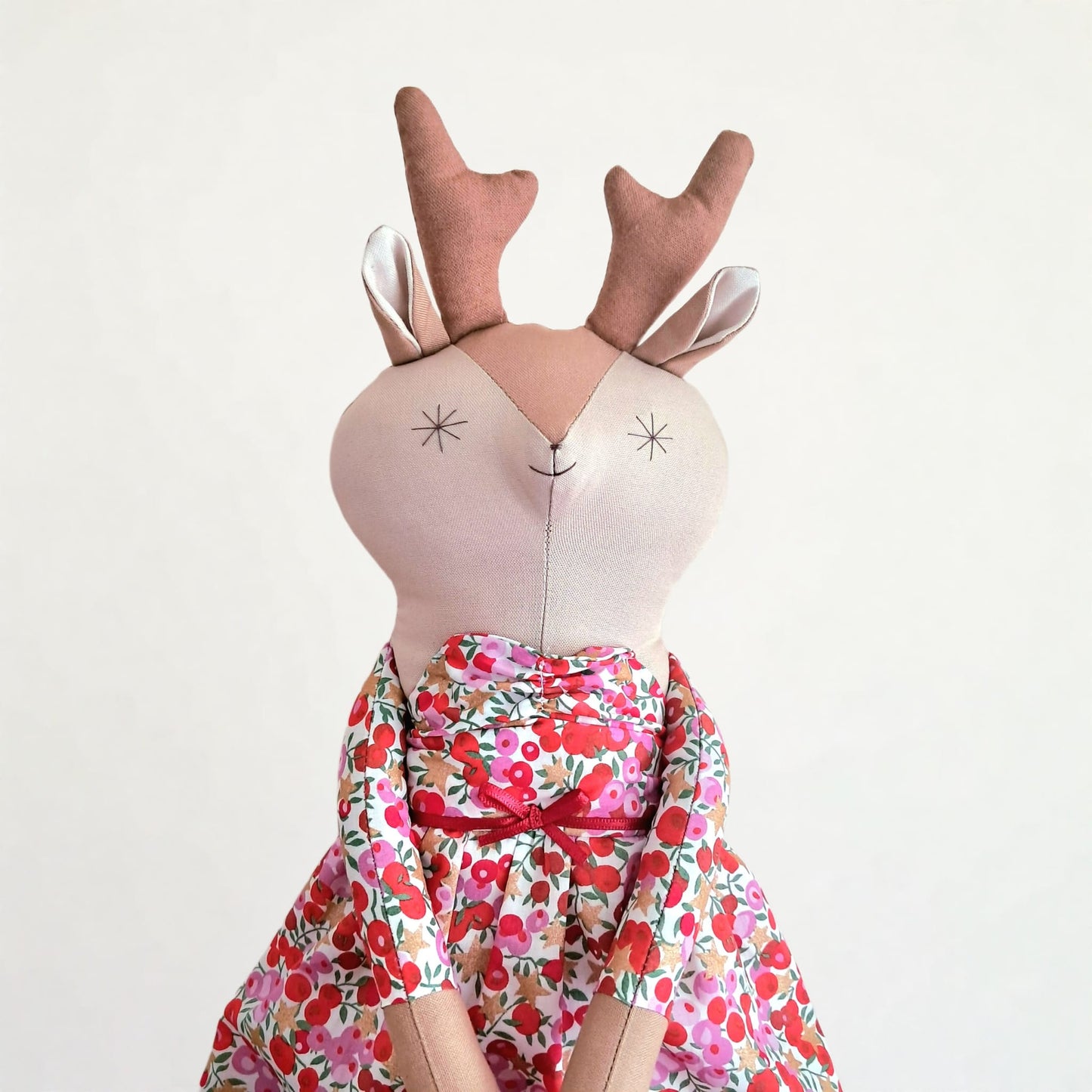 Handcrafted Reindeer Doll - Holly and Gold Star print