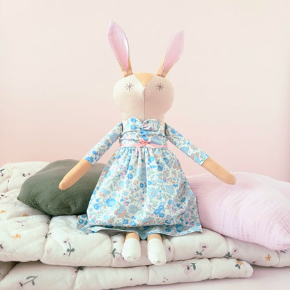 Handcrafted Bunny Doll | Blue Flower Print