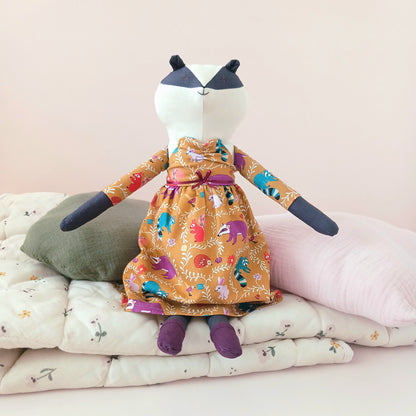 Handcrafted Badger Doll | Woodland Print